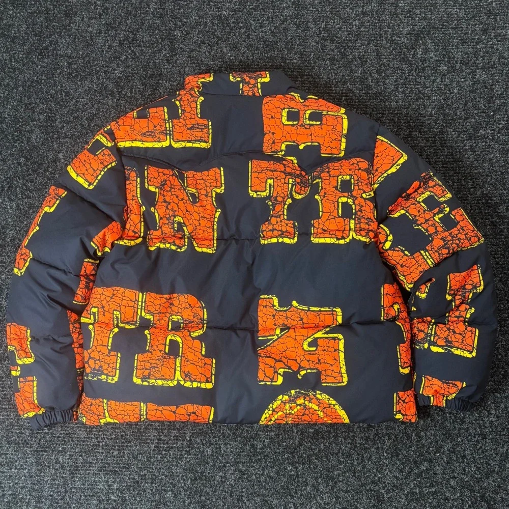 SMS Sampke True Religion Western Logo Puffer Jacket Black Orange Mens Medium